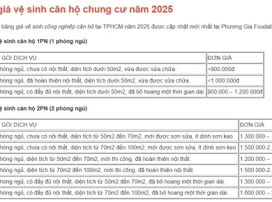 Bảng giá vệ sinh công nghiệp căn hộ chung cư
