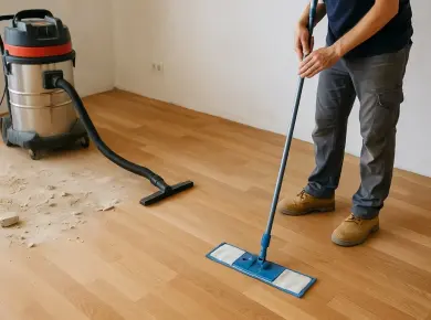 Cách làm sạch sàn gỗ sau xây dựng 
