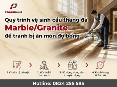 Quy tr&igrave;nh vệ sinh cầu thang đ&aacute; Marble/Granite để tr&aacute;nh bị ăn m&ograve;n độ b&oacute;ng 