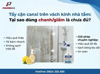 Tẩy cặn canxi tr&ecirc;n v&aacute;ch k&iacute;nh nh&agrave; tắm: Tại sao d&ugrave;ng chanh/giấm l&agrave; chưa đủ? 