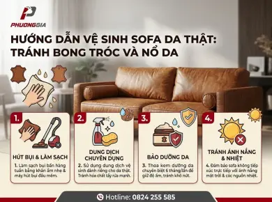 Hướng dẫn vệ sinh sofa da thật: Tr&aacute;nh bong tr&oacute;c v&agrave; nổ da 