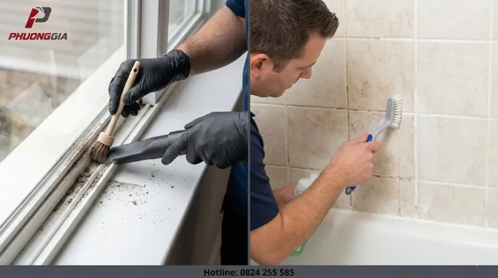 Làm sạch ray cửa sổ và ron gạch nhà tắm dễ bám bẩn