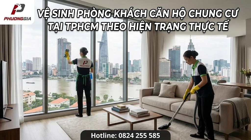 Vệ sinh phòng khách căn hộ chung cư tại TPHCM theo hiện trạng thực tế