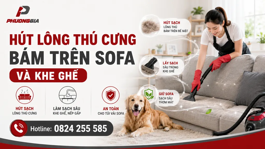 Hút lông thú cưng bám trên sofa và khe ghế