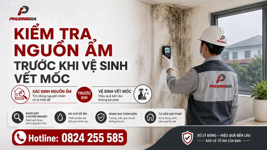Kiểm tra nguồn ẩm trước khi vệ sinh vết mốc