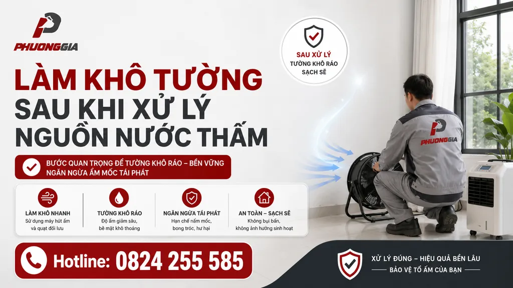 Làm khô tường sau khi xử lý nguồn nước thấm