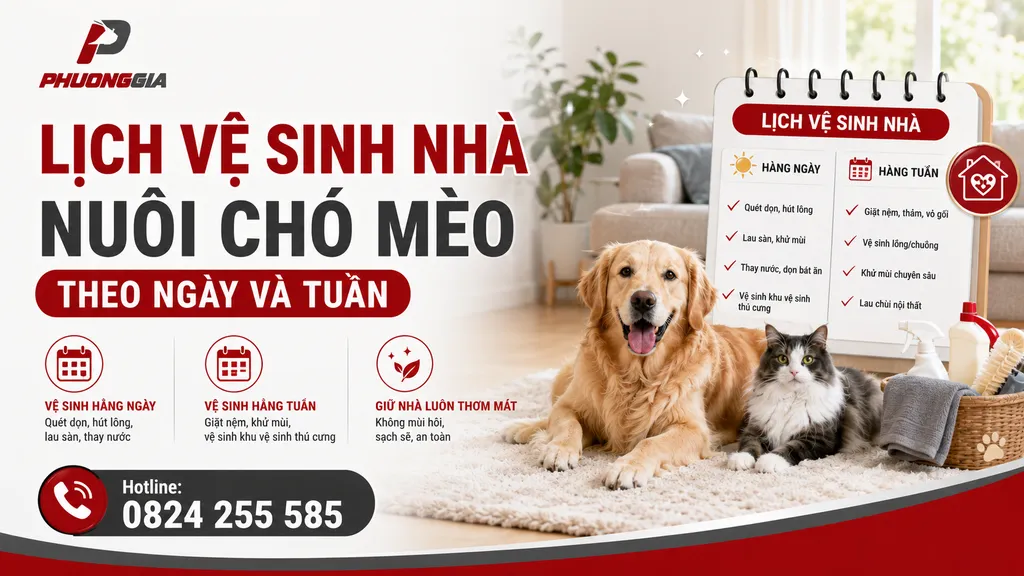 Lịch vệ sinh nhà nuôi chó mèo theo ngày và tuần