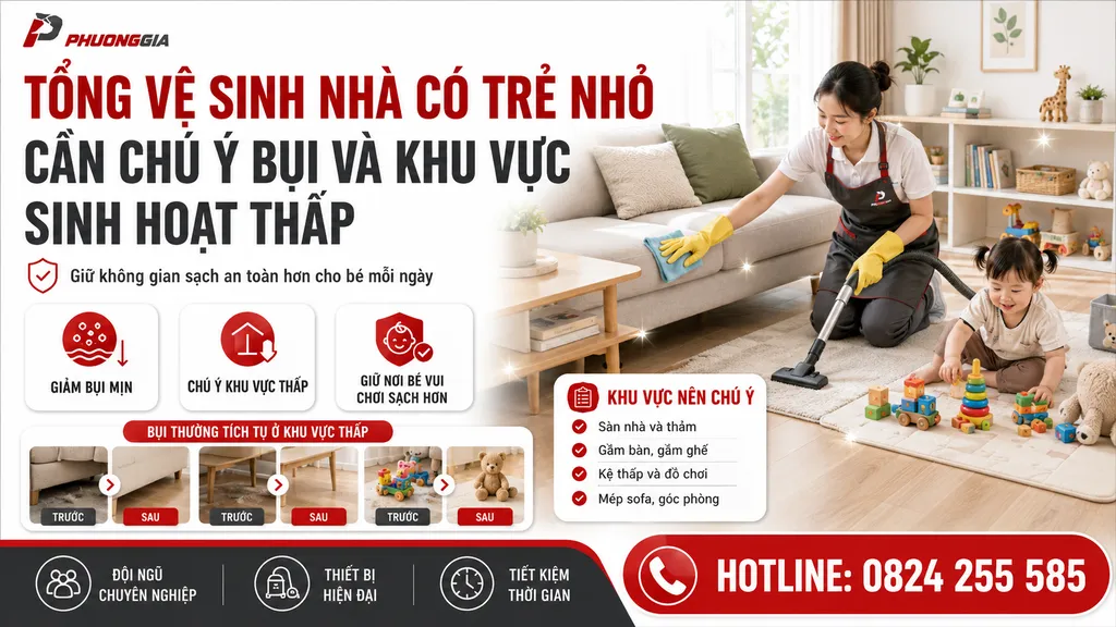 Tổng vệ sinh nhà có trẻ nhỏ cần chú ý bụi và khu vực sinh hoạt thấp
