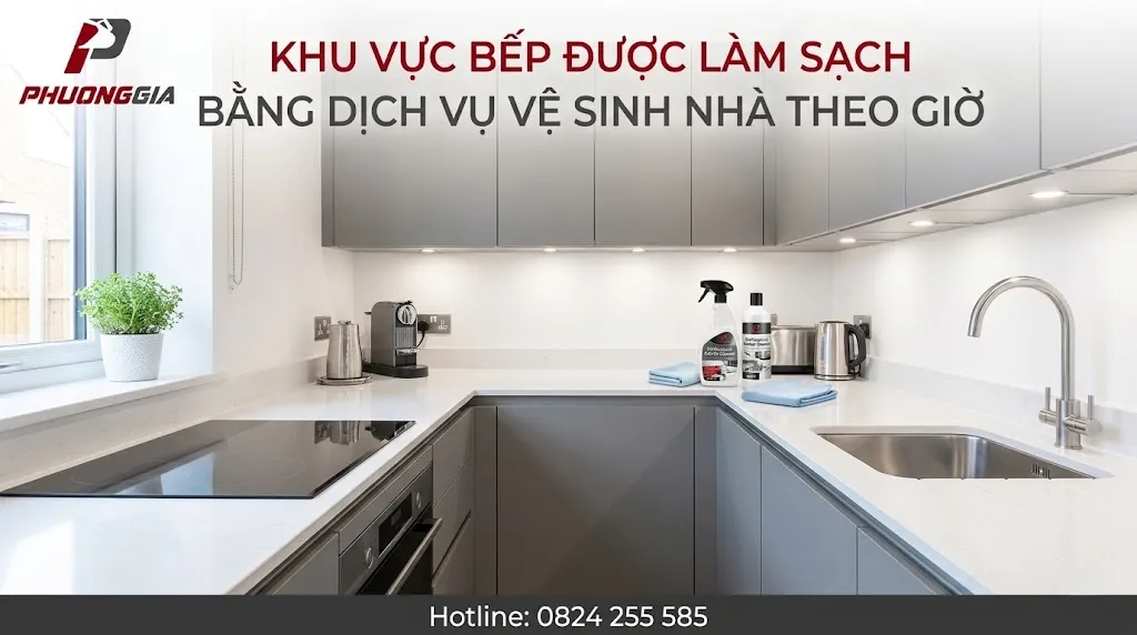 Khu vực bếp được làm sạch bằng dịch vụ vệ sinh nhà theo giờ