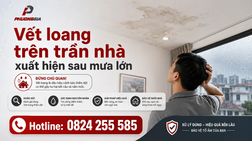 Vết loang trên trần nhà xuất hiện sau mưa lớn
