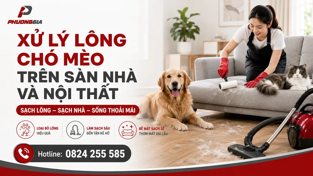 Xử lý lông chó mèo trên sàn nhà và nội thất