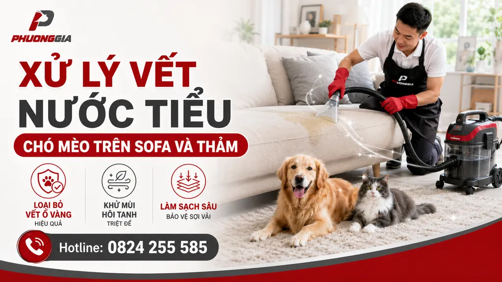 Xử lý vết nước tiểu chó mèo trên sofa và thảm