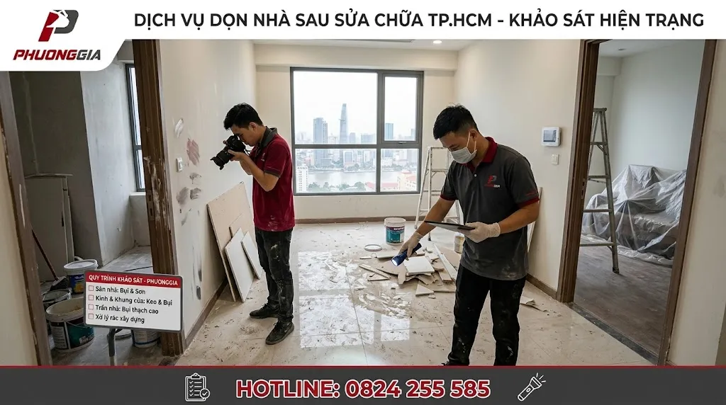 Xử lý bụi mịn sơn và keo bám sau cải tạo nhà ở