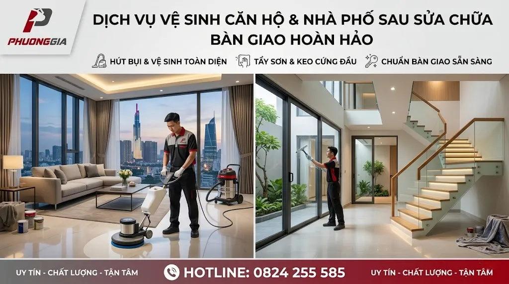 Vệ sinh căn hộ và nhà phố sau sửa chữa trước khi bàn giao