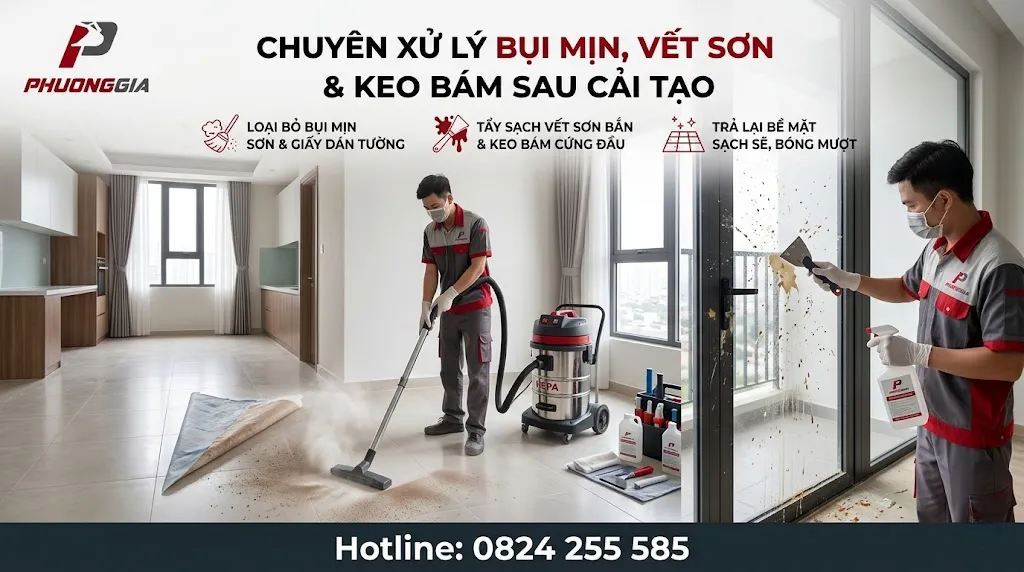 Xử lý bụi mịn sơn và keo bám sau cải tạo nhà ở