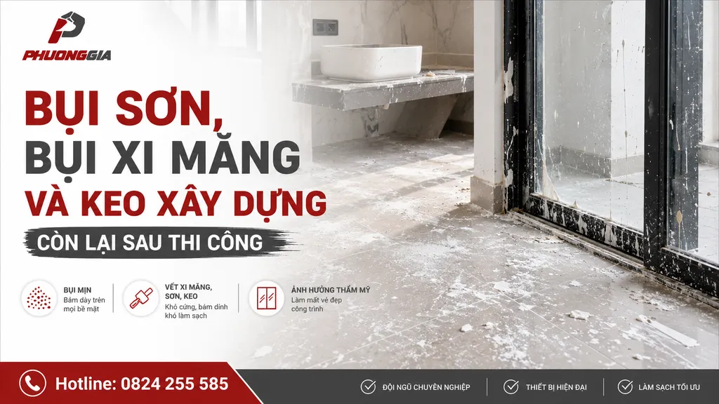 Bụi sơn bụi xi măng và keo xây dựng còn lại sau thi công