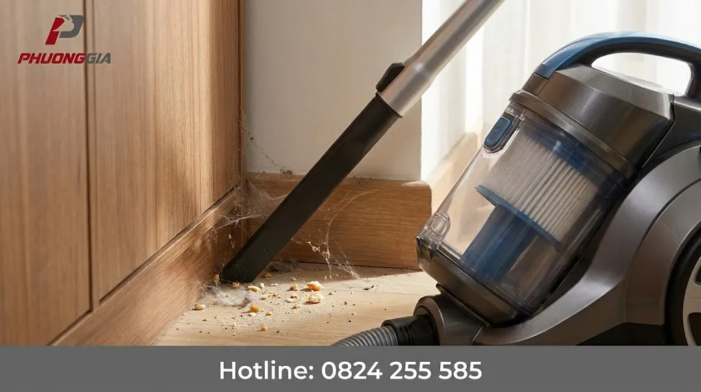 Máy hút bụi HEPA với đầu hút khe và đầu hút nệm