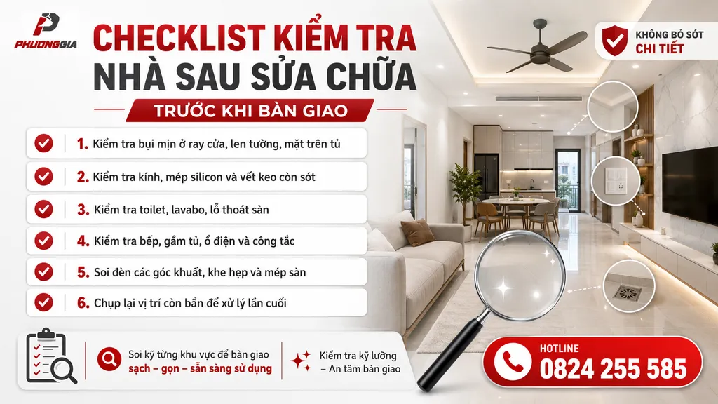 Checklist kiểm tra nhà sau sửa chữa trước khi bàn giao