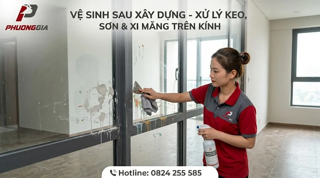 Xử lý vết keo, sơn và xi măng còn sót sau thi công nhà mới xây