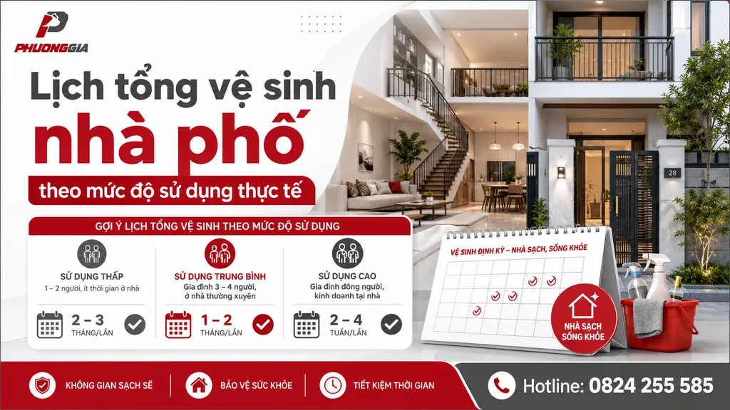 Lịch tổng vệ sinh nhà phố theo mức độ sử dụng thực tế