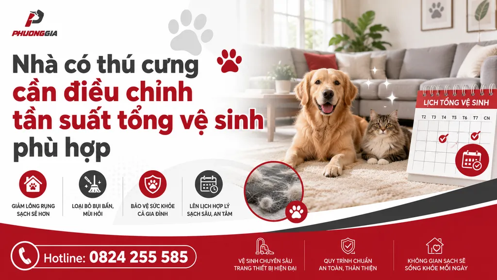 Nhà có thú cưng cần điều chỉnh tần suất tổng vệ sinh phù hợp