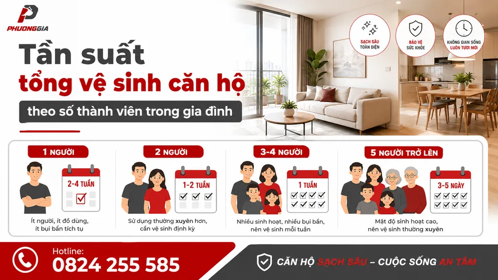 Tần suất tổng vệ sinh căn hộ theo số thành viên trong gia đình
