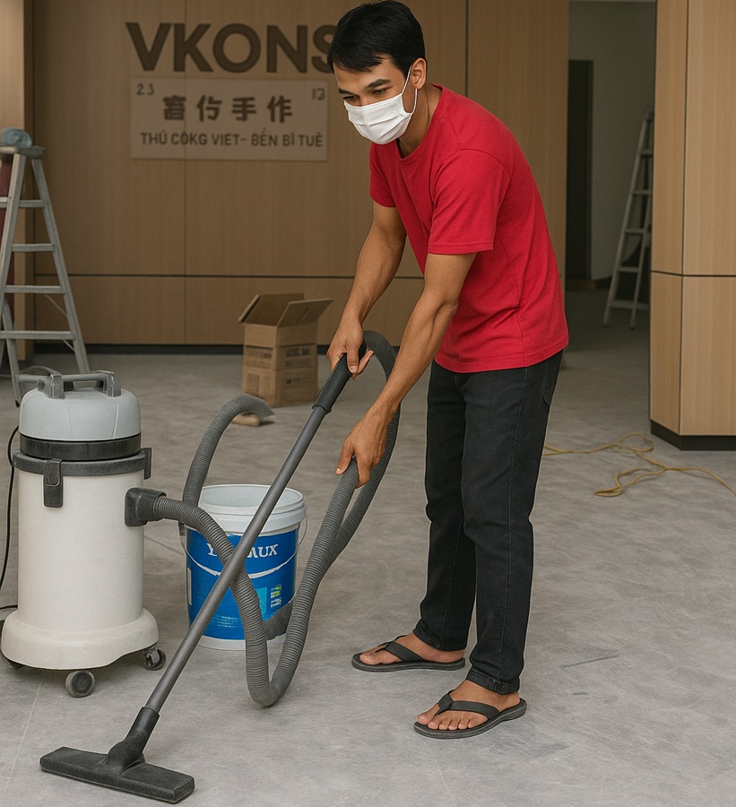 nhân viên làm sạch công trình