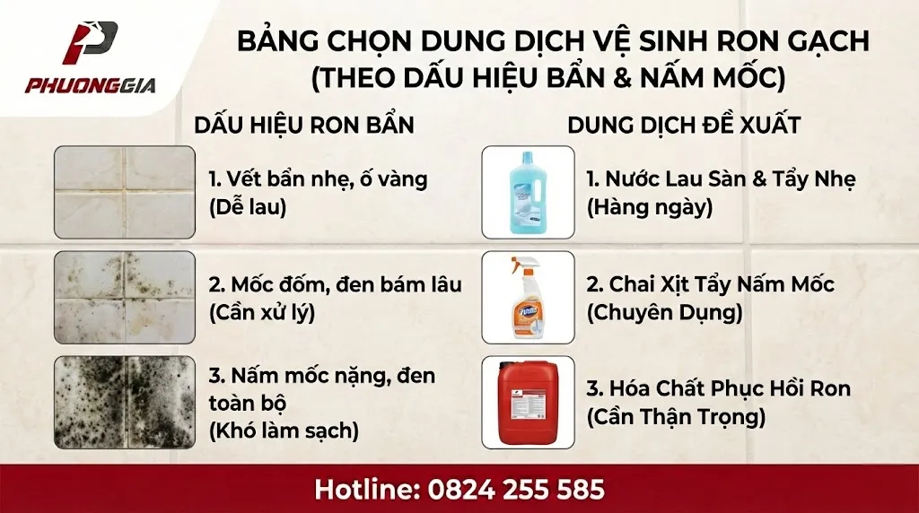 Bảng chọn dung dịch theo dấu hiệu bẩn và nấm mốc