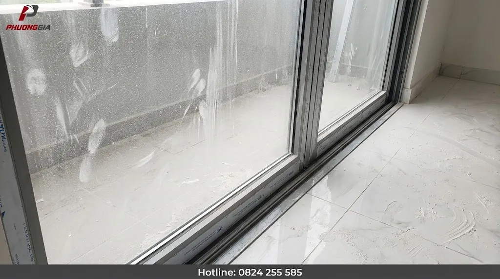 Bụi mịn bám trên kính và bề mặt sau xây dựng