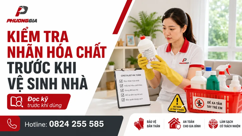 Kiểm tra nhãn hóa chất trước khi vệ sinh nhà
