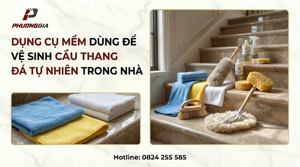 Dụng cụ mềm dùng để vệ sinh cầu thang đá tự nhiên trong nhà