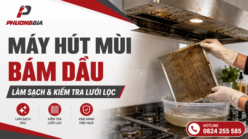 Làm sạch máy hút mùi bám dầu và kiểm tra lưới lọc dầu