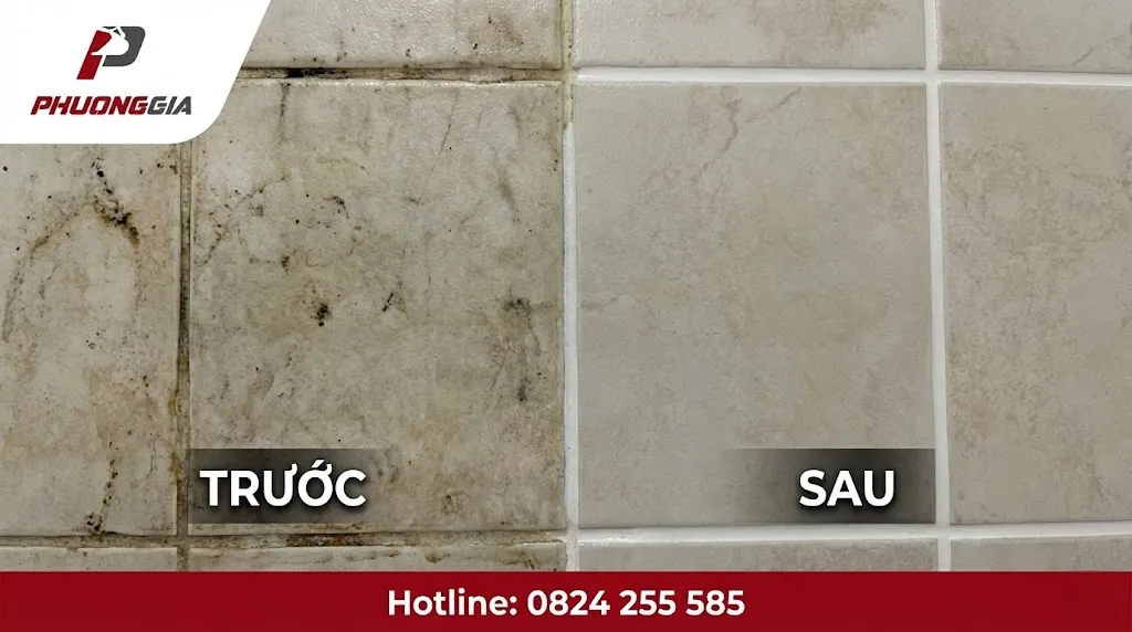 So sánh ron gạch trước và sau khi làm sạch