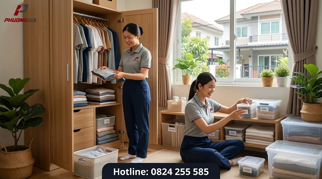Sắp xếp quần áo gọn gàng ngăn nắp