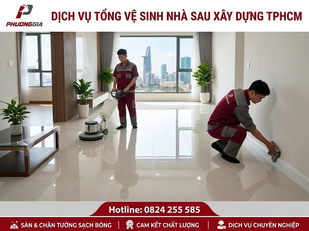 Tổng vệ sinh nhà sau xây dựng tại TPHCM với sàn và chân tường sạch hoàn thiện