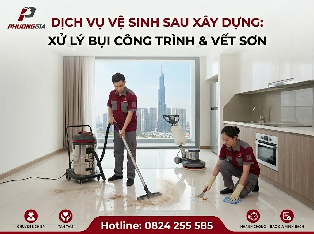 Xử lý bụi công trình và vết sơn trên bề mặt nhà mới xây