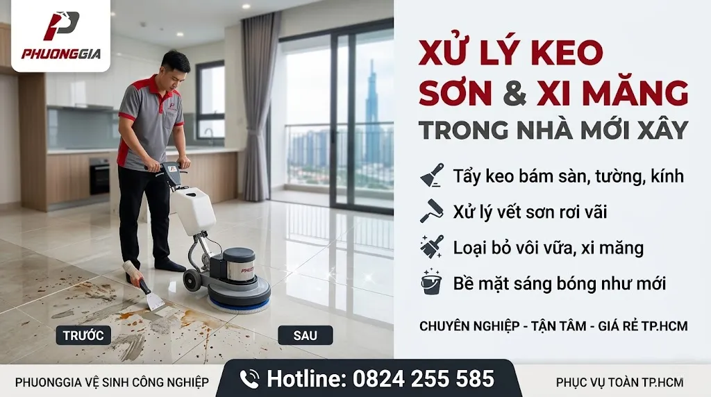 Xử lý keo sơn và xi măng trong nhà mới xây