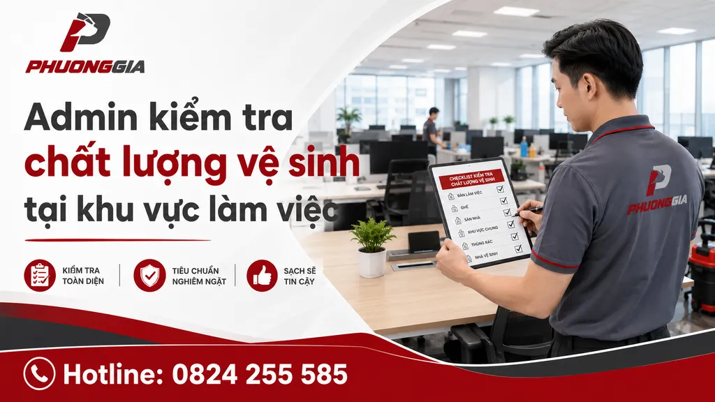Admin kiểm tra chất lượng vệ sinh tại khu vực làm việc văn phòng