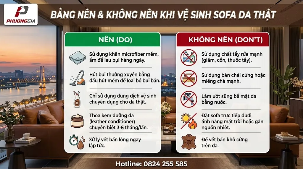 Bảng nên và không nên khi vệ sinh sofa da thật