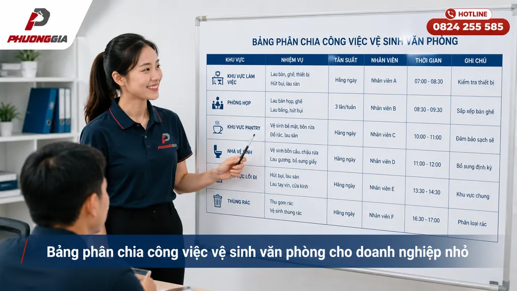 Bảng phân chia công việc vệ sinh văn phòng cho doanh nghiệp nhỏ