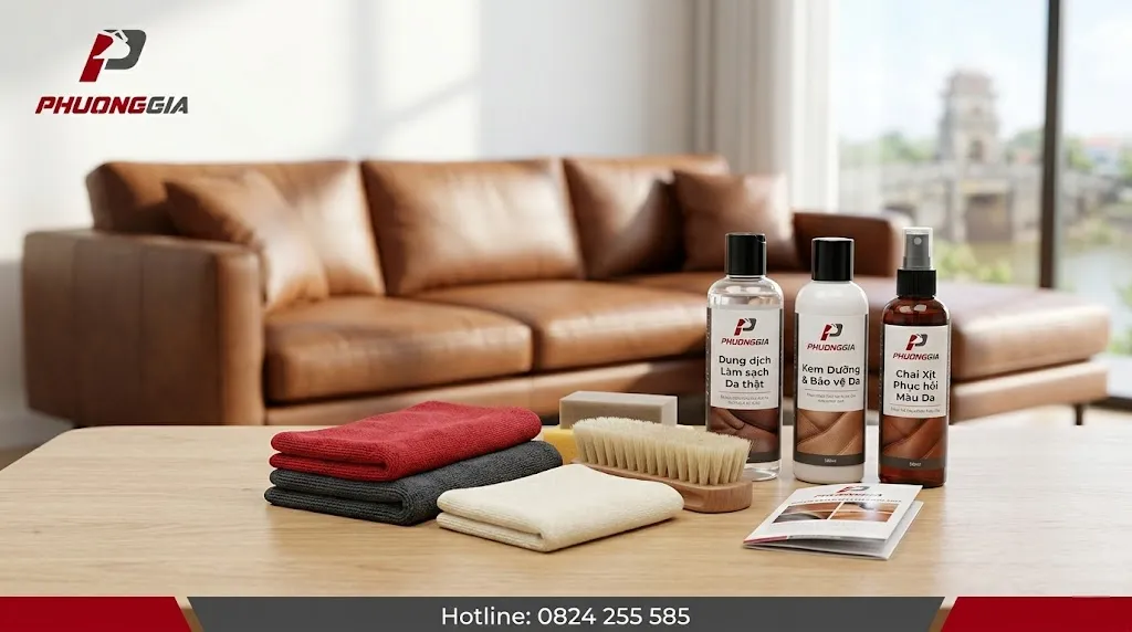 Bộ dụng cụ lau sofa da thật với khăn microfiber