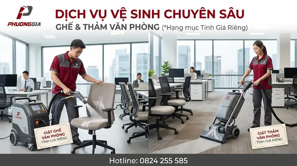 Hạng mục giặt ghế và giặt thảm văn phòng được tính giá riêng