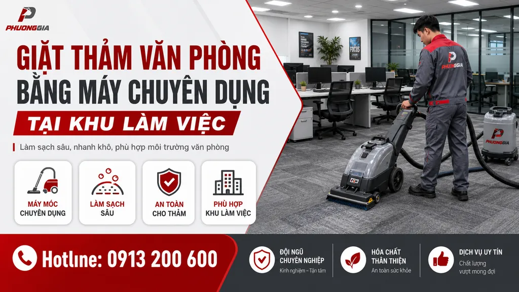 Giặt thảm văn phòng bằng máy chuyên dụng tại khu làm việc