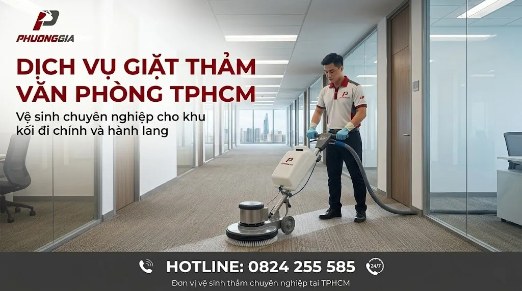 Giặt thảm khu lối đi chính trong văn phòng doanh nghiệp