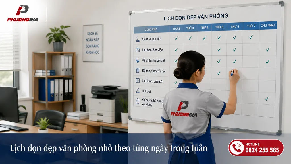 Lịch dọn dẹp văn phòng nhỏ theo từng ngày trong tuần