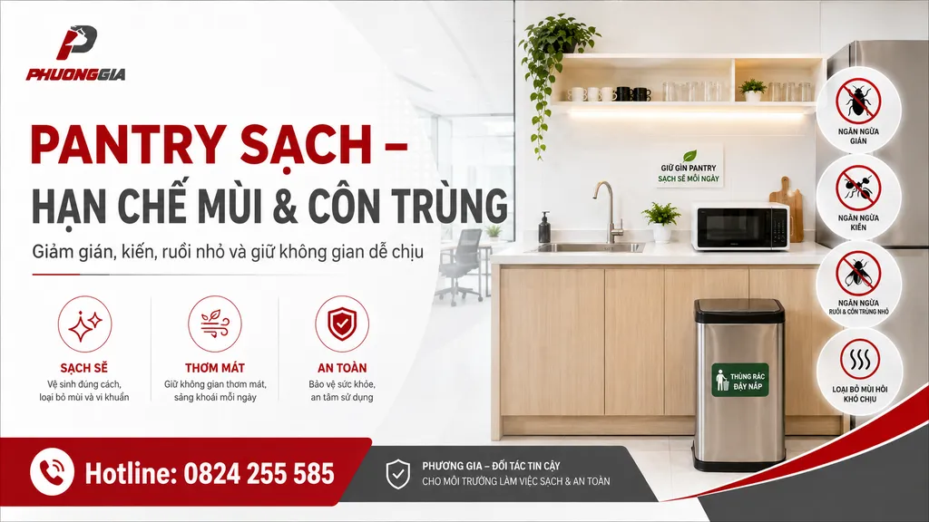 Khu pantry văn phòng sạch giúp hạn chế gián kiến và ruồi nhỏ
