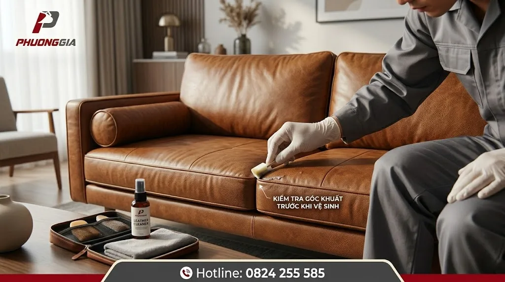 Test góc khuất trước khi lau sofa da thật