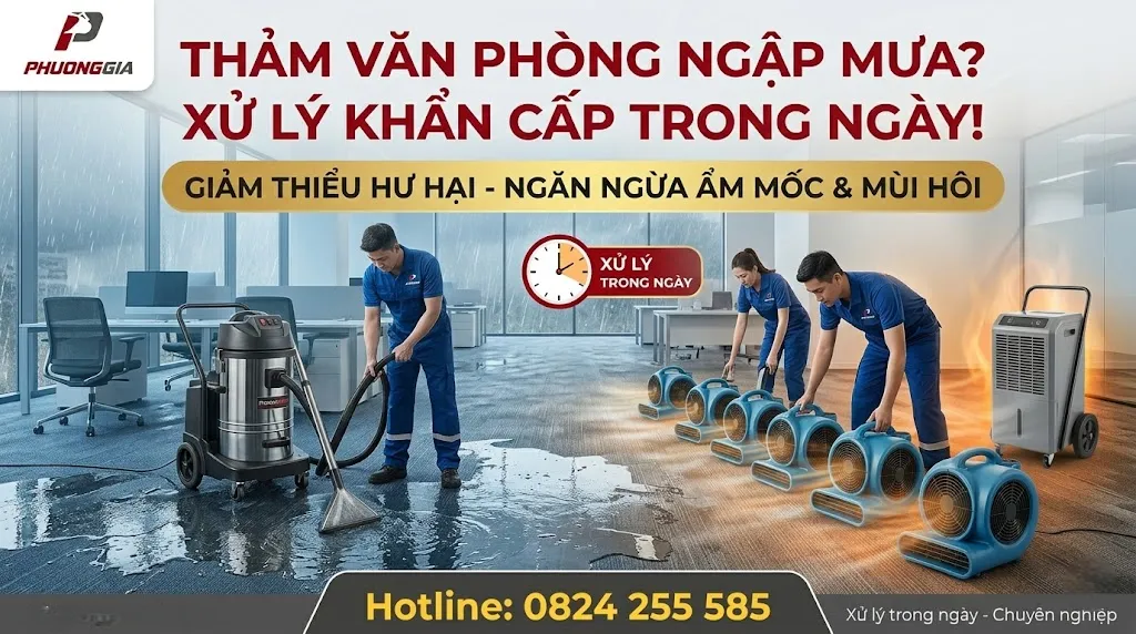 Thảm văn phòng ngập mưa cần xử lý khẩn trong ngày