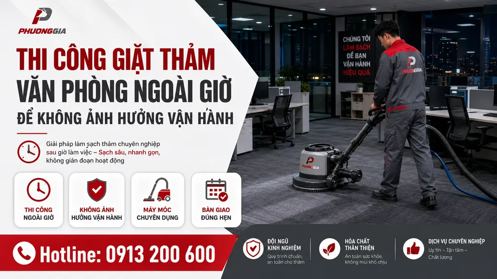 Thi công giặt thảm văn phòng ngoài giờ để không ảnh hưởng vận hành