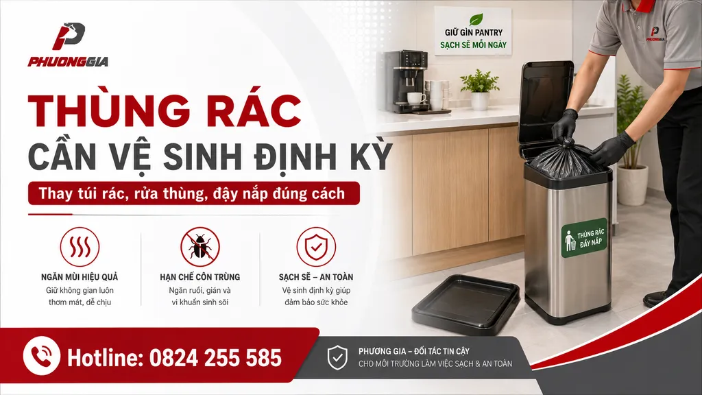 Thùng rác pantry văn phòng cần được thay túi và rửa định kỳ